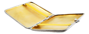 Silver Cigarette Case with High Relief on the Lid and Gold Interior.