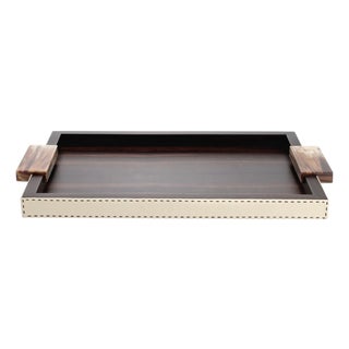 Gioele Tray in Matte Amara Ebony Veneer and Aida Pebbled Leather by Arcahorn For Sale