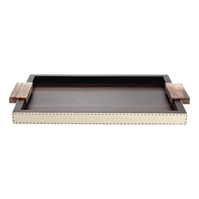 Gioele Tray in Matte Amara Ebony Veneer and Aida Pebbled Leather by Arcahorn For Sale