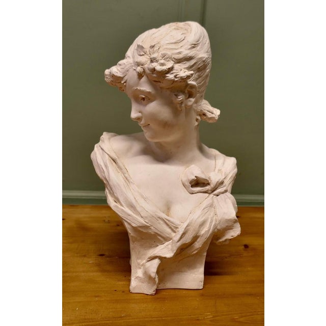 Art Nouveau Bust of a Lady, after Alfred Foretay This is an Art Nouveau hard plaster Bust of a Lady after Alfred Jean...