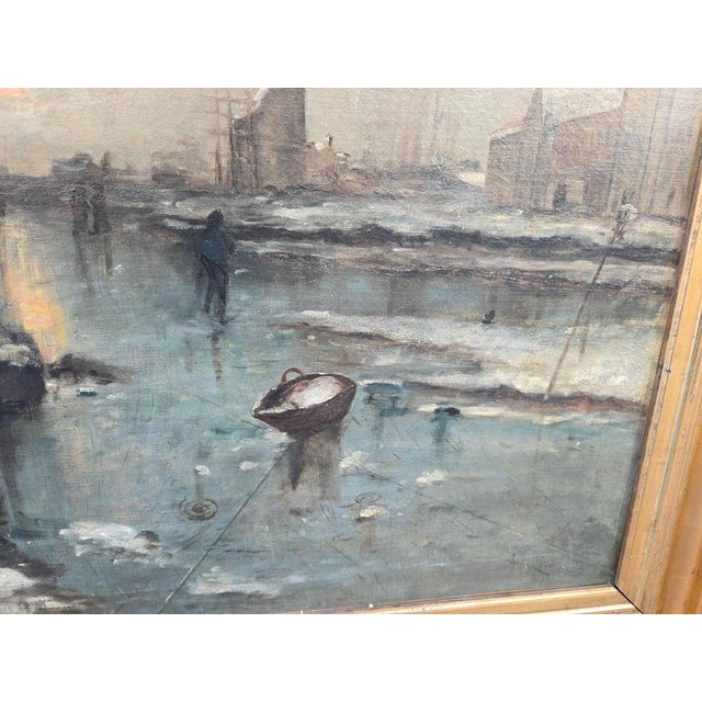 Dutch Artist, Frozen River Scene, 1900, Oil Painting, Framed For Sale - Image 8 of 13