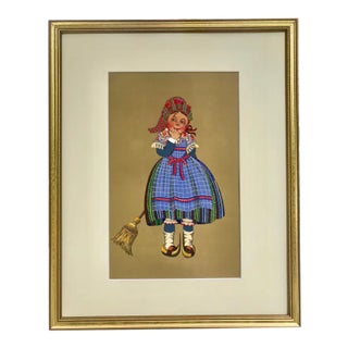 Vintage French Regional Costume Print 1929 Young Girl of Bethmale France For Sale