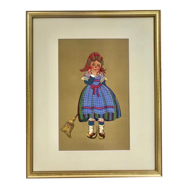 Vintage French Regional Costume Print 1929 Young Girl of Bethmale France For Sale