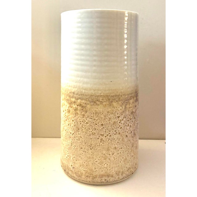 Bo Jia for Middle Kingdom White & Sand Lava-Like Glaze Porcelain Cylinder Vase A study in contrasts, this substantial...