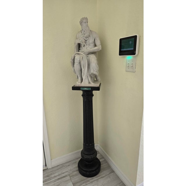 Stone Grand 70" Vintage Solid Cast Stone "Moses" Statue With 360° Swivel Pedestal For Sale - Image 7 of 10