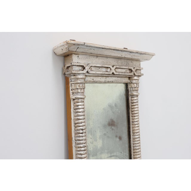 Neoclassical Silver Leaf Pier Mirror with Ringed Columns and Cornice, Italy, 1850 For Sale - Image 6 of 12