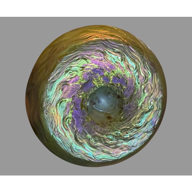 Antique Art Nouveau Loetz Style 14" Iridized Art Glass Vase For Sale - Image 6 of 12