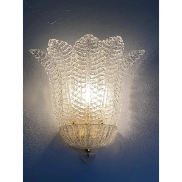 Venetian Transparent Graniglia Leaf Murano Glass Wall Sconces by Simoeng, Set of 2 For Sale - Image 6 of 12