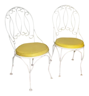 Yellow and White Garden Patio Chairs - a Pair