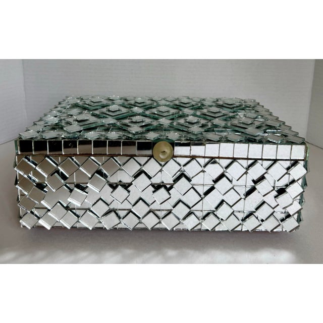 Vintage Mirrored Mosaic Jewelry Box With Geometric Layered Glass Design For Sale - Image 11 of 11