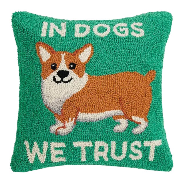 In Dogs We Trust Hook Pillow, 16" x 16" For Sale