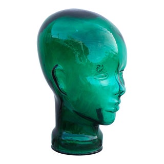 Green Vintage Decorative Mannequin Glass Head Sculpture, 1970s, Germany For Sale
