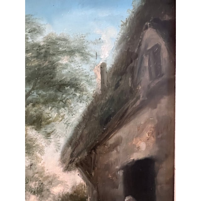 Textile Antique 19 Century Pastoral Genre Original Oil Canvas Painting European School For Sale - Image 7 of 12