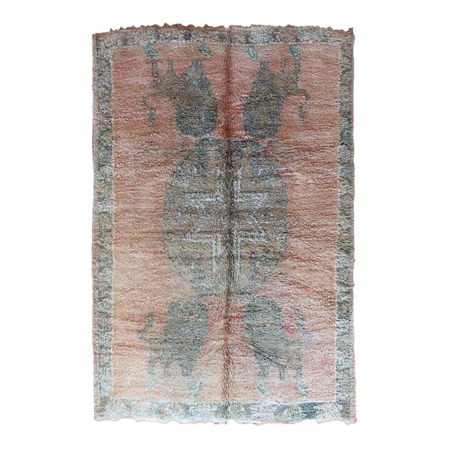 1980s Handwoven Berber Wool Rug With Animal Motifs - 10.2 X 6.8 Ft For Sale