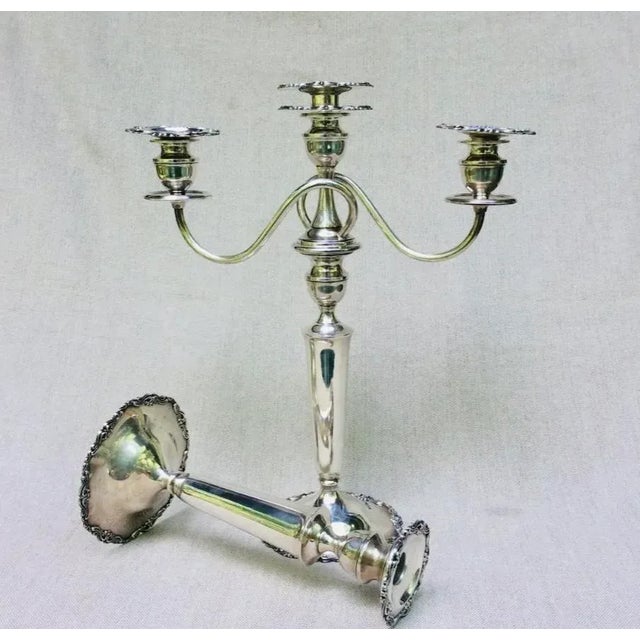 Pair of Antique Convertible Sterling Silver 3-Light Georgian Revival Candelabra, Circa 1950 For Sale - Image 6 of 18