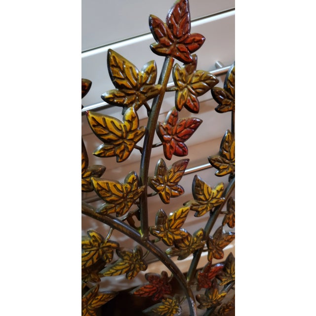 91x40 Mid 20th Century Metal Wide Trunk Tree Wall Art With Colorful Leaves For Sale - Image 4 of 7