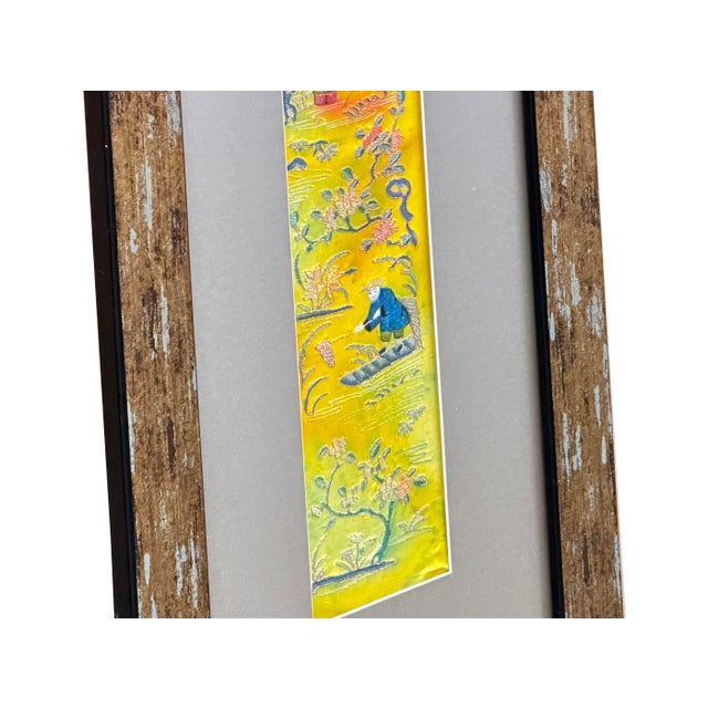 Vintage Yellow Scenery Embroidered Rectangular Framed Wall Art C For Sale - Image 12 of 13