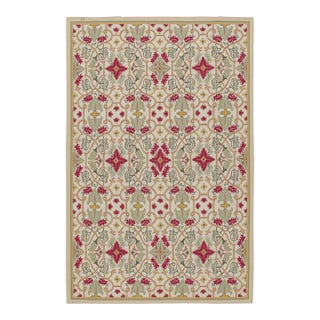 1980s Rug & Kilim Aubusson Style Flatweave With Green and Red Floral Patterns For Sale