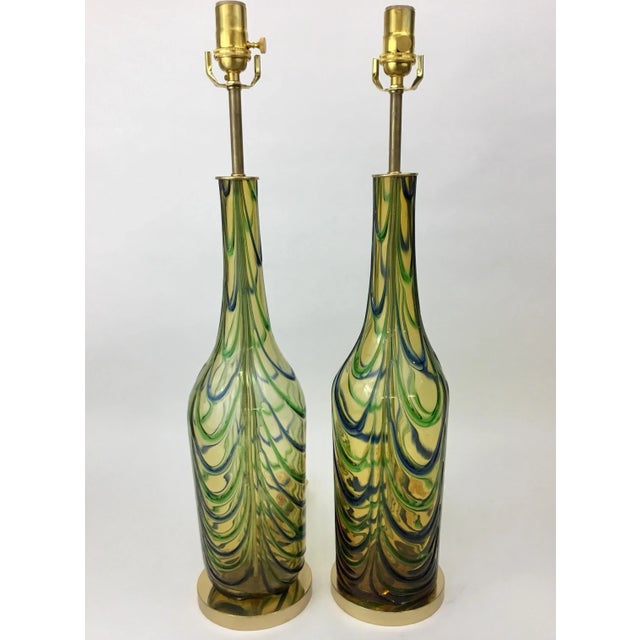 1950s Italian Amber Glass Drape Pattern Lamps - a Pair For Sale - Image 5 of 5