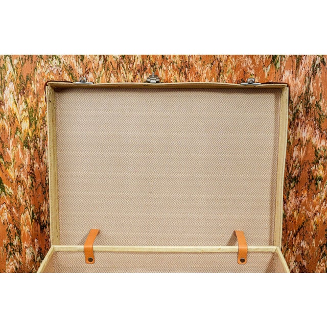 Decorative 1930s Travel Trunk Luggage Suitcase Antique Leather Canvas Travel Home Decor Storage For Sale - Image 9 of 15