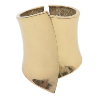 Vintage Gold Plated Sculptural Wide Cuff Hinged Bracelet For Sale