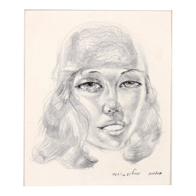 Bohemian Woman - Rare and Signed Graphite Portrait Drawing on Textured Paper by Eugene Hawkins For Sale