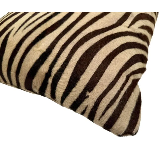 Mid-Century Modern Vintage Brown and White Zebra Animal Print Stripe Throw Pillow For Sale - Image 3 of 12