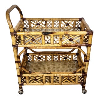 Vintage Brighton Bamboo Rattan Bar Cart For Sale
