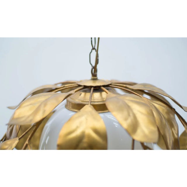 Gilded Florentine Ceiling Lamp with Opaline Glass Globe Shade, 1960s For Sale - Image 10 of 12