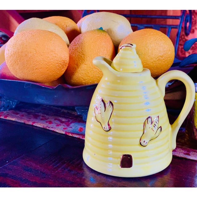 Vintage Beehive Shaped Porcelain Honey Pot With Bee Decorations and
