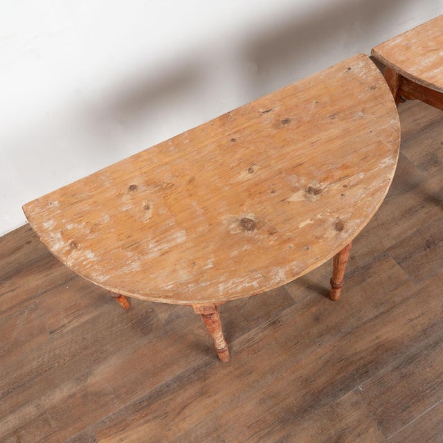 Modern Late 19th Century Original Painted Swedish Pair of Demi Lune Console Tables For Sale - Image 3 of 14