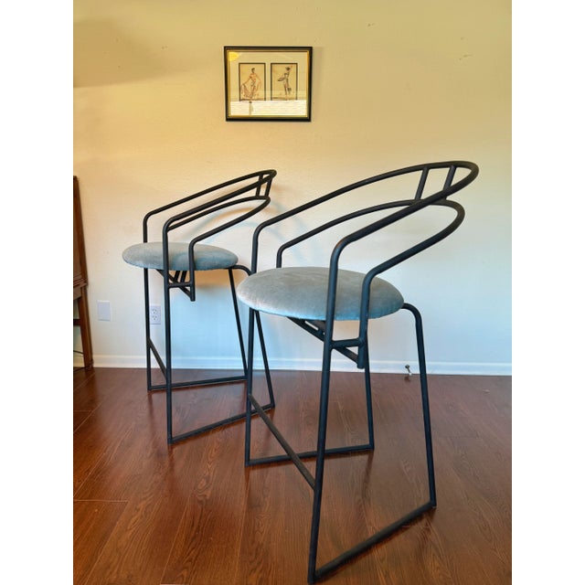 A Set 2 of Black Post Modern Barstools by Cali-Style, Circa 1980s For Sale - Image 9 of 11