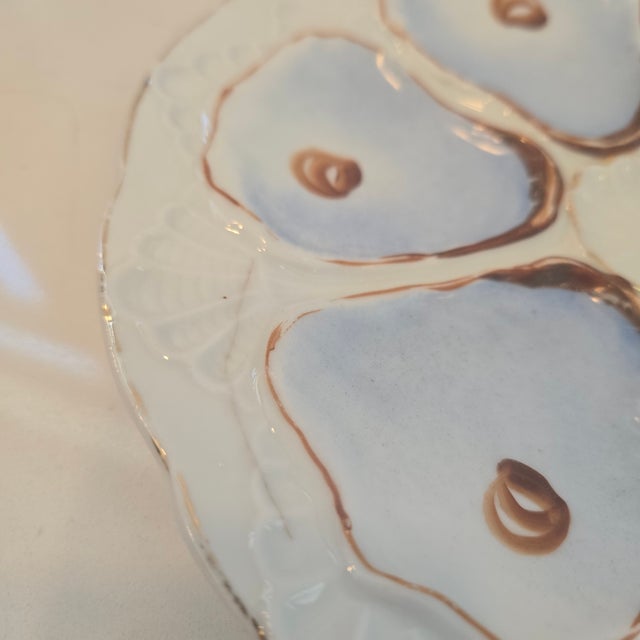 Metal Antique European 6-Well Porcelain Oyster Plate, Lavender-Blue & Gold For Sale - Image 7 of 12