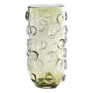 Celeste Tall Glass Vase / Hurricane, Olive Green For Sale