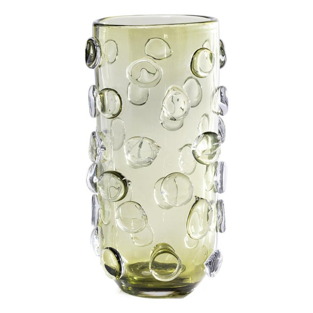 Celeste Tall Glass Vase / Hurricane, Olive Green For Sale