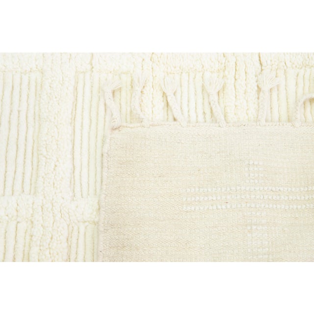 Room Size Modern Moroccan Style Ivory Wool Rug With Geometric Pattern For Sale - Image 9 of 9