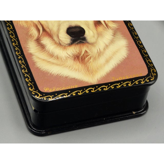 Paint Russian Lacquer Papier Mache Box With Golden Retriever Dog Portrait For Sale - Image 7 of 12