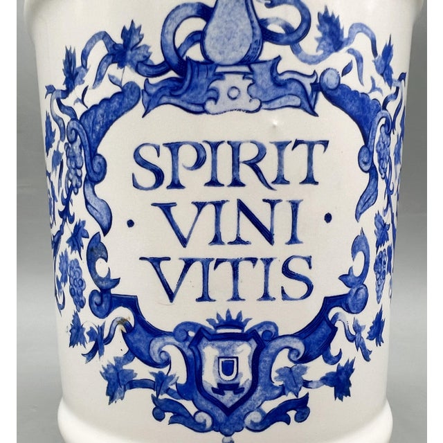 1970s Paul Masson Blue & White Ceramic Apothecary Jar Style Brandy Decanter by José Moya Del Pino – Traditional / Grandmillennial For Sale - Image 10 of 10