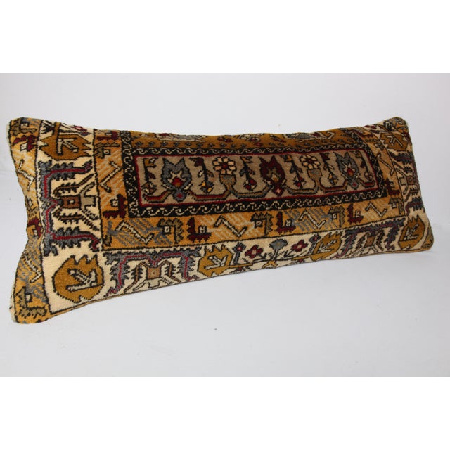 Vintage Turkish Handknotted Rug Lumbar Pillow Cover -16'' X 40'' For Sale - Image 10 of 11