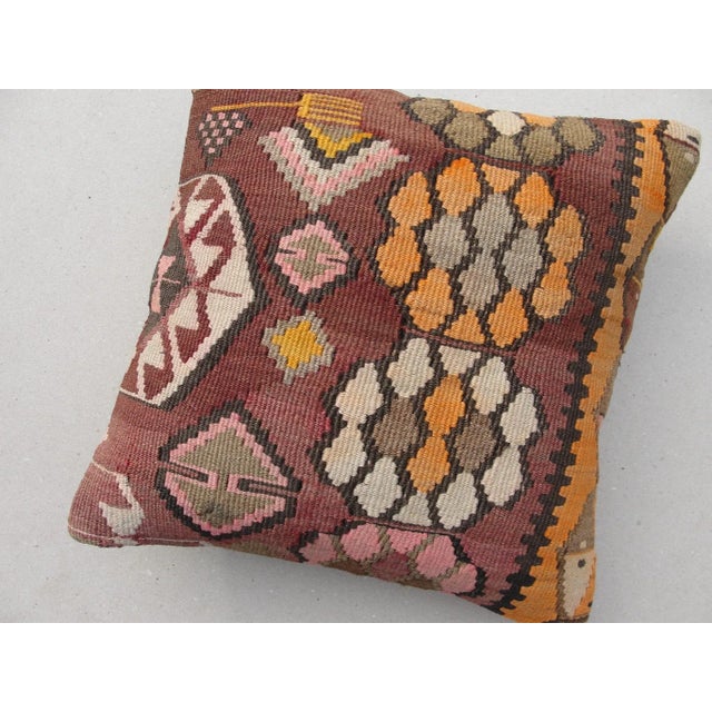 Kilim Rug Pillow Made from old turkish kilims Back side cotton and has closed with a solid hidden zipper size16" x 16" It...