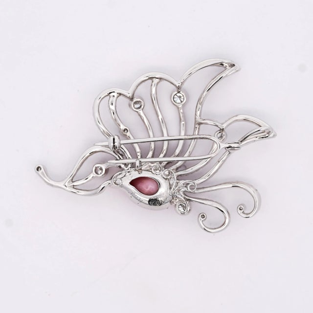 Pink Natural Saltwater Conch Pearl & Diamond Platinum Brooch For Sale - Image 4 of 7