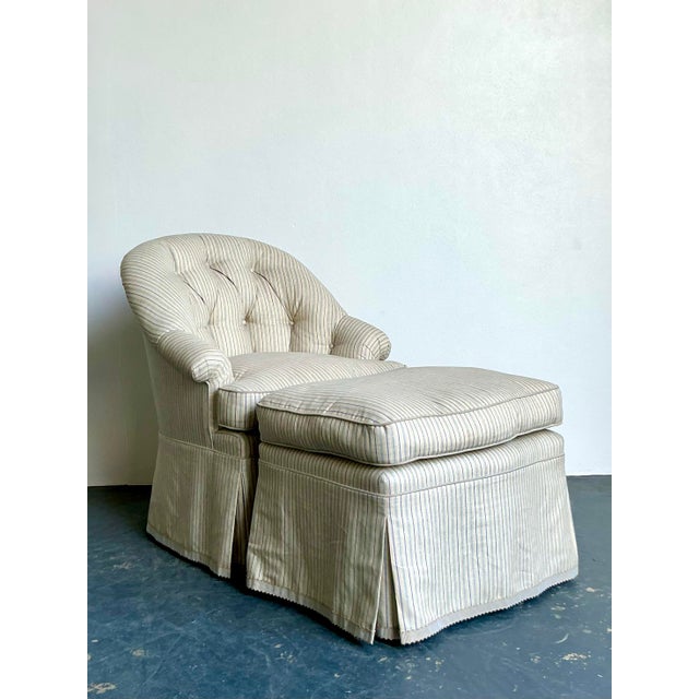 Hollywood Regency Vintage Boho Striped Tufted Lounge Chair and Ottoman For Sale - Image 3 of 11