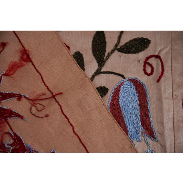 Beige Uzbek Suzani Wall Hanging – Tree of Life Pomegranate Embroidery Textile Art 3'5'' X 6'2'' For Sale - Image 9 of 12