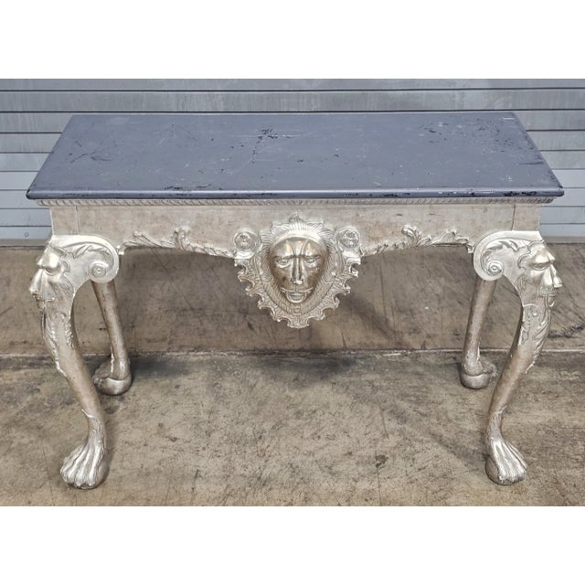 Rococo Antique Silver Gilt Lion Mask With Lion Legs W Paw and Claw Feet Console Table For Sale - Image 3 of 10