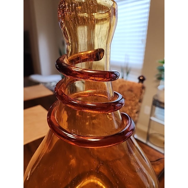 Glass 15" Murano Amber Bullicante Vase – Hand-Blown Art Glass W/ Applied Snake Coil, For Sale - Image 7 of 9
