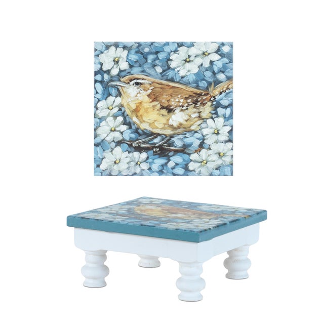 Kenneth Ludwig Chicago Wooden Floral Bird Pedestal Tray (Set of 2) For Sale - Image 4 of 6