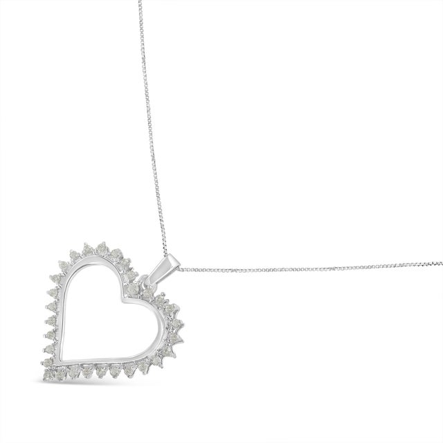 Contemporary .925 Sterling Silver 1/4 cttw 3-Prong Diamond Open Heart 18" Pendant Necklace (I-J Color, I3 Clarity) For Sale - Image 3 of 5