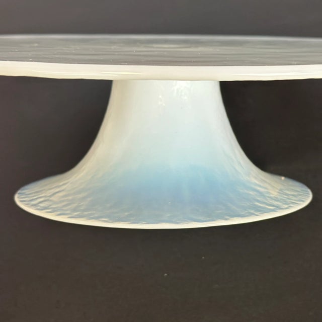 Crate & Barrel Orchid White Collection Opalescent Glass Cake Stand Plate For Sale In Philadelphia - Image 6 of 8