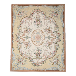 1950s French Aubusson Floral Medallion Rug - 8'1 X 10'2
