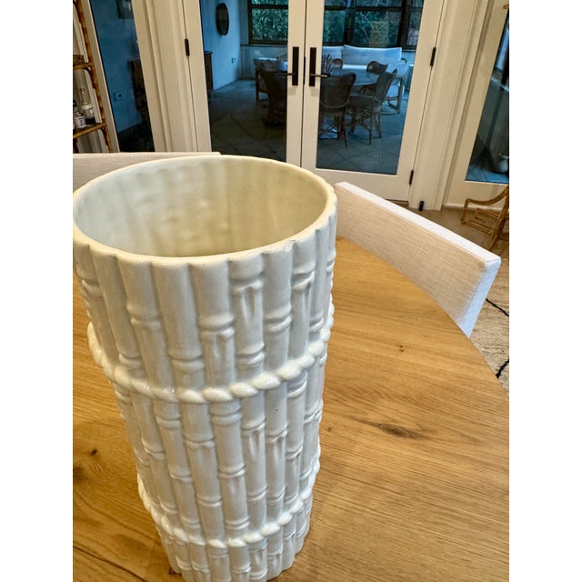 Late 20th Century Glazed White Ceramic Faux Bamboo Umbrella Stand Holder Made in Spain For Sale In New York - Image 6 of 9